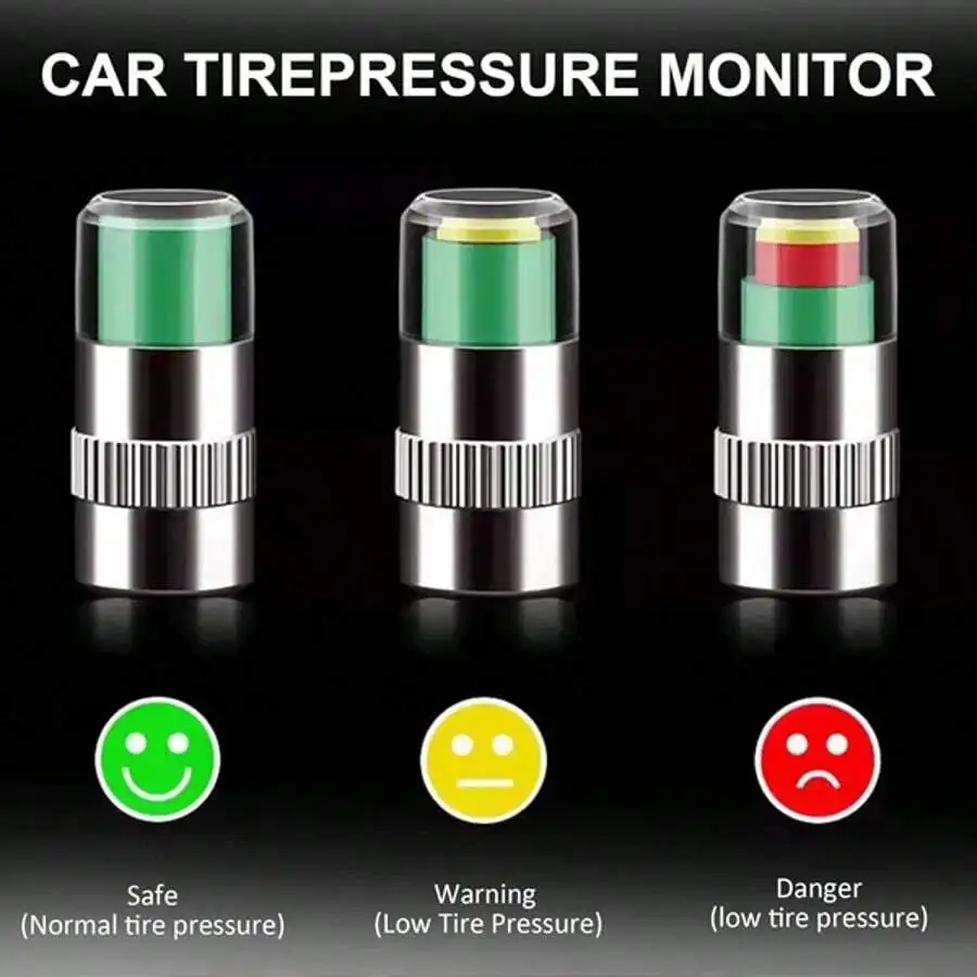 Four Tire Pressure Monitoring Valves, 2.4 Bar 36 PSI Pressure Monitoring Valve Stem Caps, Easy-To-Read Sensor Indicators With