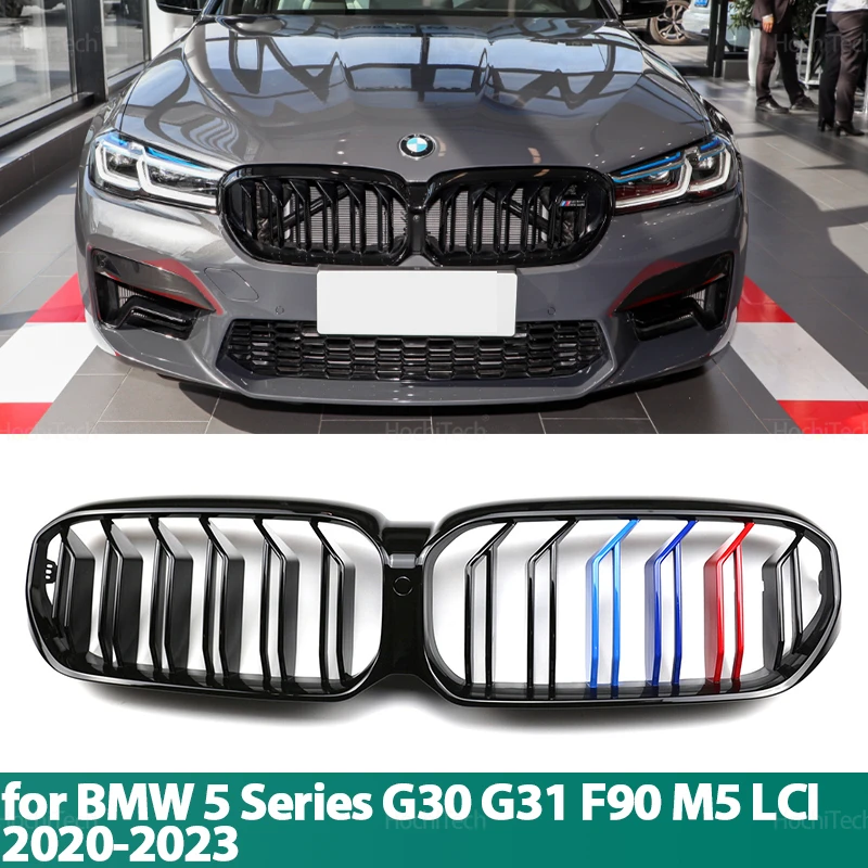 

Для BMW 5 серии G30 G38 G31 F90 M5 LCI 2020-2023 Автомобильный цвет M/глянцевый черный автомобильный стиль Передняя почечная решетка с двойной планкой