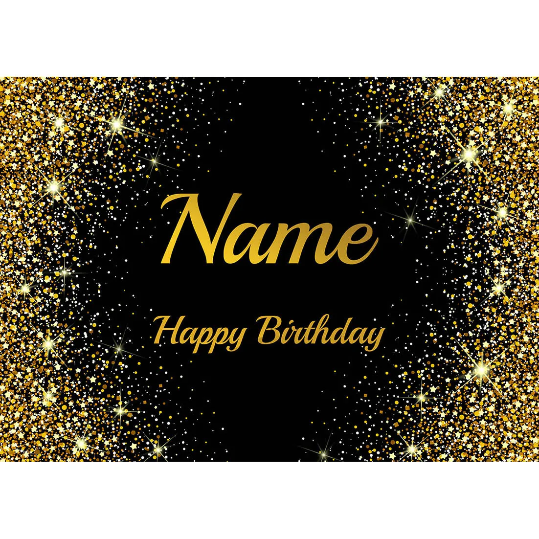 Black Golden Silver Glitters Custom Name Age Photo Backdrop Birthday Banner Background Happy Birthday Decoration Party Supplies