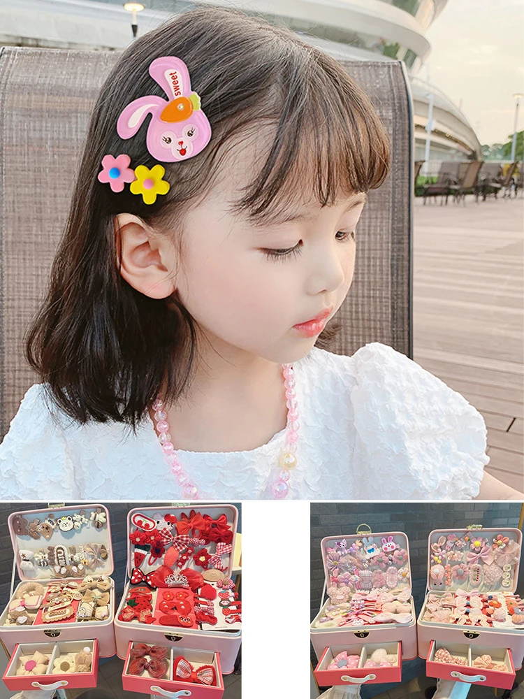 Children Hair Accessories Set Gift Box Headwear Princess Jewelry Hair Clip Girl  Toys Kids Beauty Fashion Simulated Makeup Table