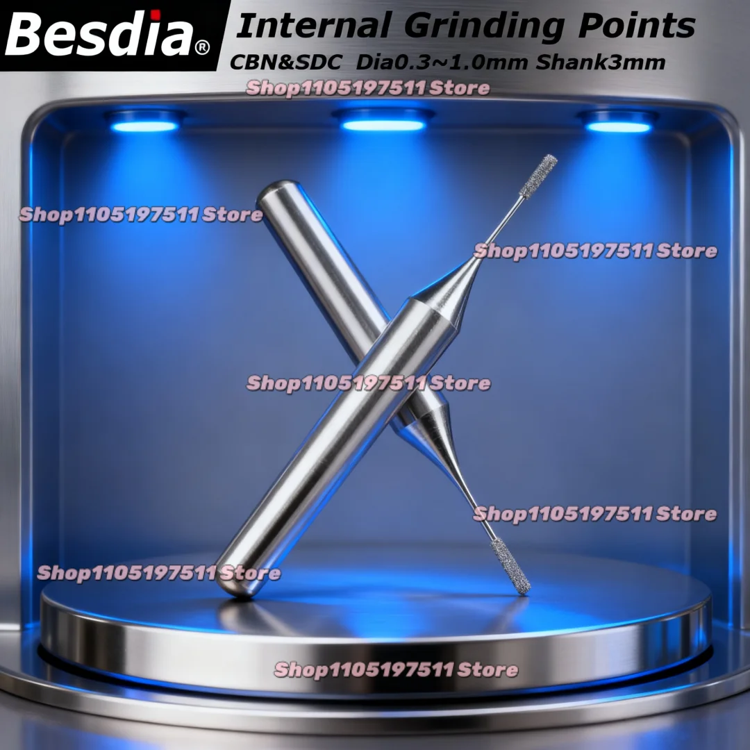 Besdia SDC/CBN Dia0.3~1.0mm Interal Grinding Points Diamond Micropores Grinding Points Precision Small Grinding Head Shank3.0
