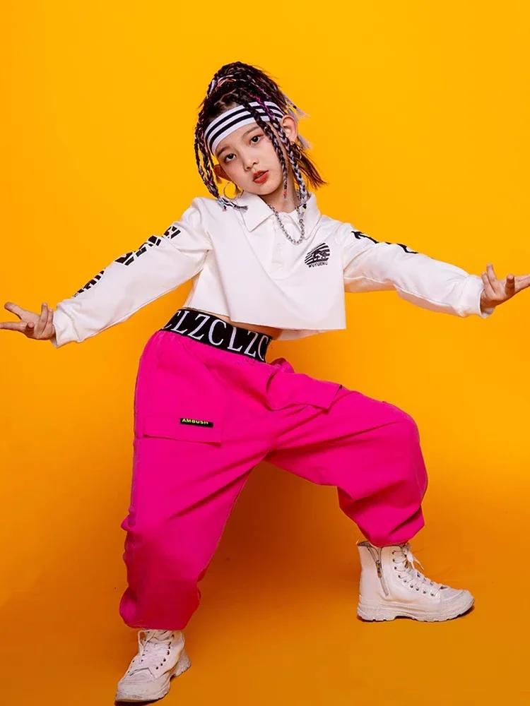 Hip Hop Mädchen Crop Top Rosa Jogger Kinder Sweatshirt Street Dance Cargo Hosen Streetwear Kleidung Sets Kind Jazz Bühne Kostüme