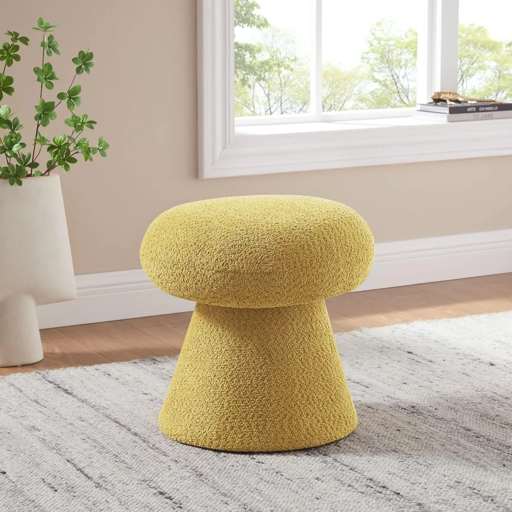 

Round Footstool Ottoman, Mushroom Foot Rest Stool, Small Upholstered Boucle Footstool Ottoman for for Makeup, Living Room