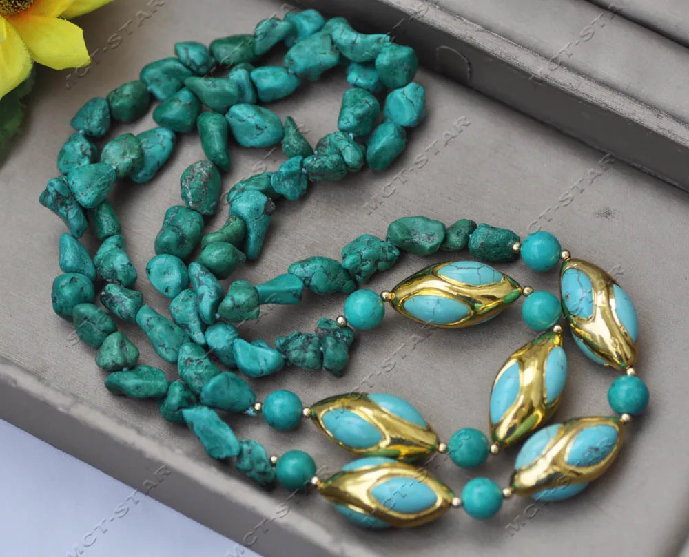 

MTC·STAR 42" 30mm Natural Green Baroque Shuttle Turquoise Rough Stone necklace Custom Jewelry