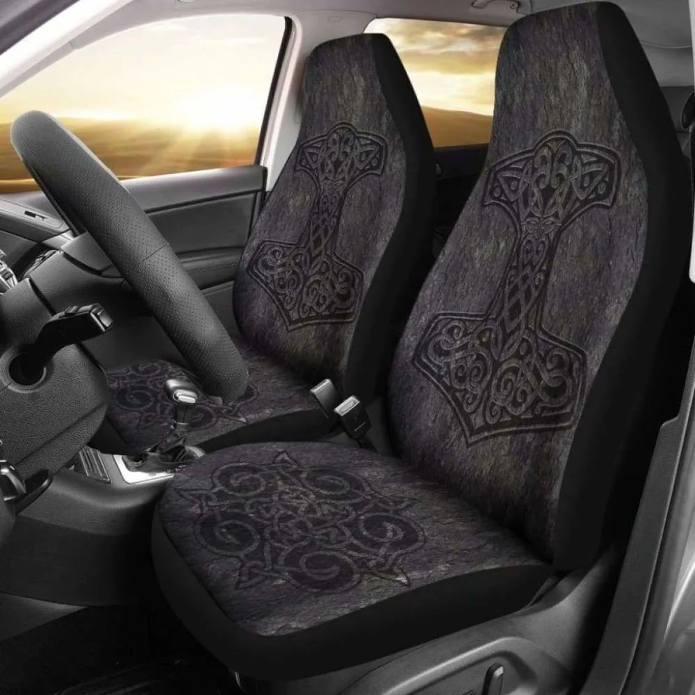 

Viking Mjolnir Thor’S Hammer Car Seat Covers,Pack of 2 Universal Front Seat Protective Cover