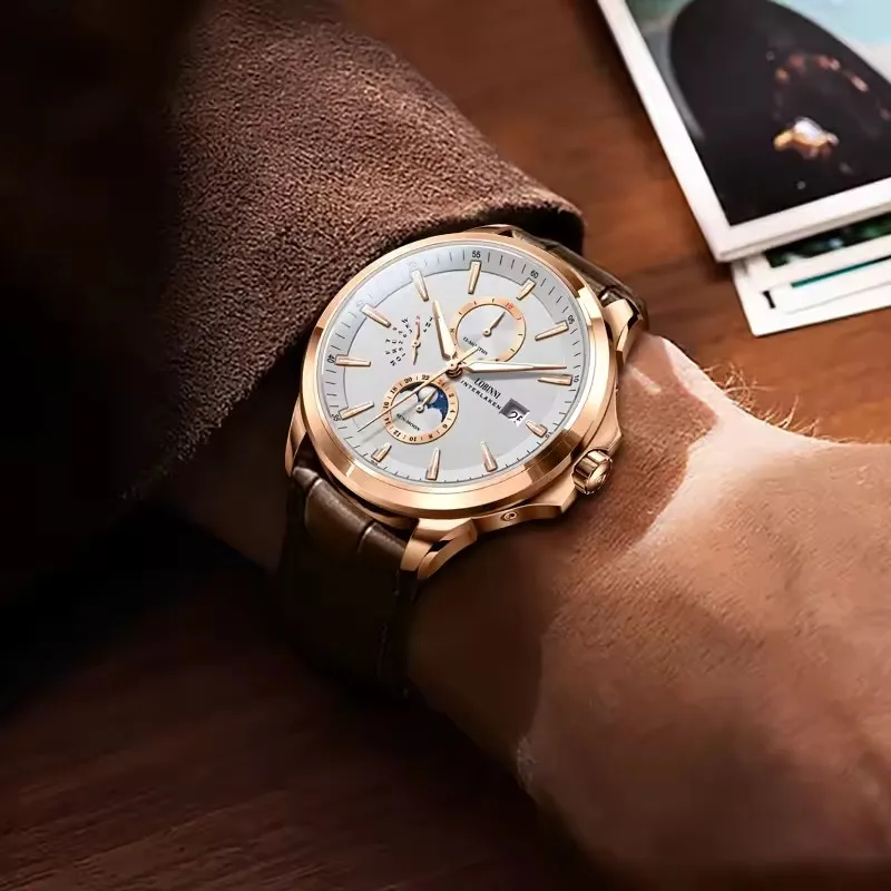 LOBINNI Designer Männer Automatische Mechanische Uhren Mondphase Datum Woche Männer Armbanduhr Wasserdicht Saphirglas Uhren