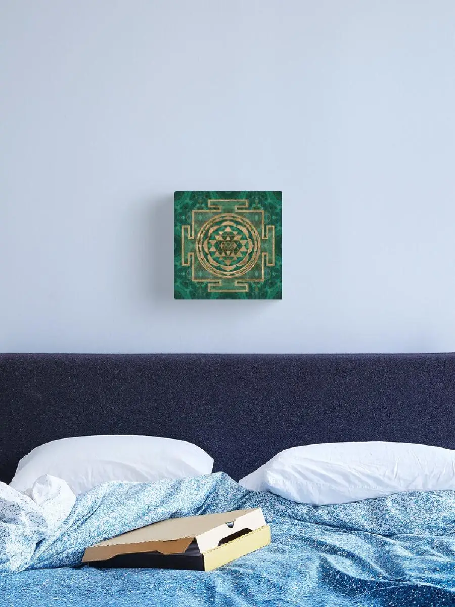 Sri Yantra  Sri Chakra Malachite and Gold Canvas Print  Sacred Geometry Wall Art for Meditation Yoga and Spiritual Decor