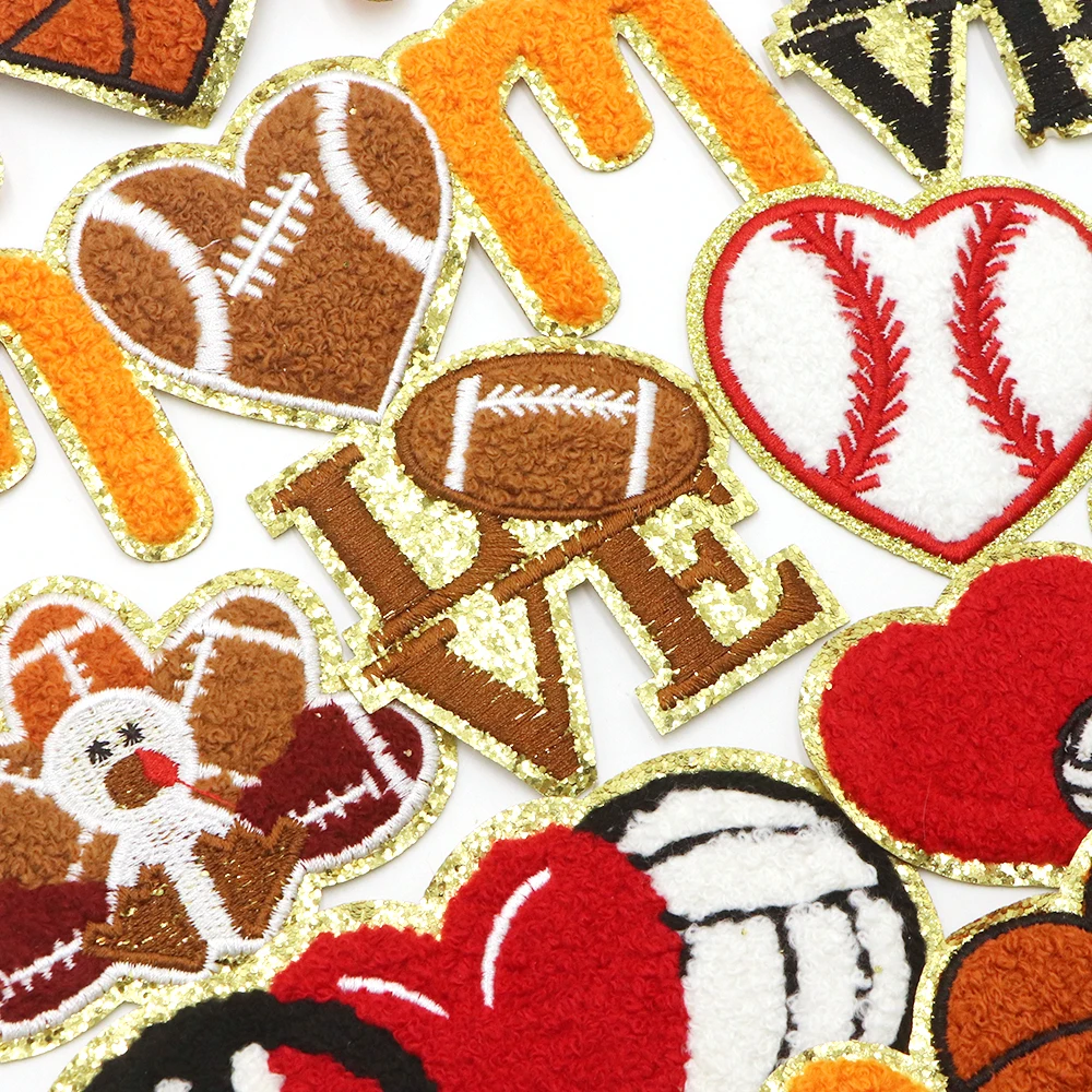 1pc Baseball Basketball Chenille Stickerei Patch Eisen auf Patches für Kleidung Thermo kleber Patches auf Kleidung Jacke Abzeichen – Detail 3