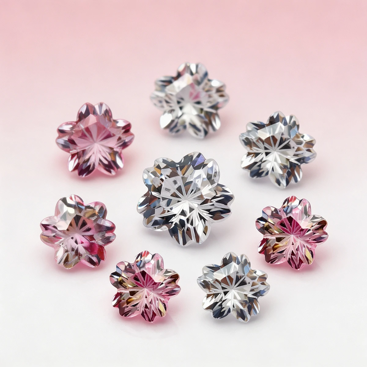 Hot Cut 5A Pink White Colors Pentagon Sakura Cut Cubic Zirconia Loose Gemstones for Jewelry Making