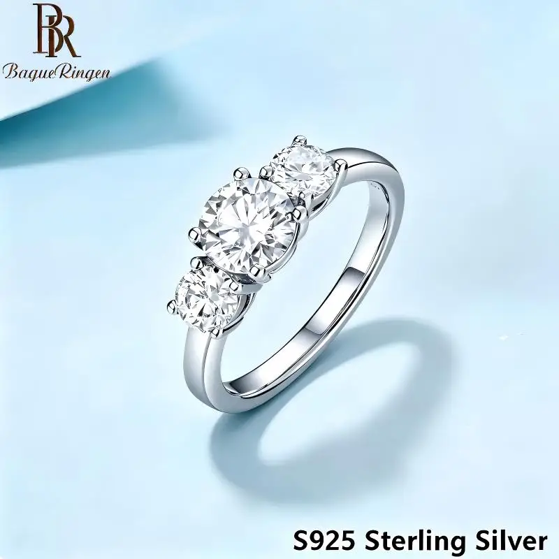 BR 1CT-2CT Three-Stone Women's Wedding Ring with High-End VVS1 Moissanite Jewelry