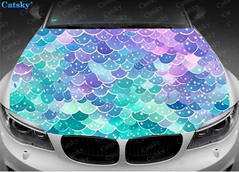 Gold Fish Scale Pattern Car Hood Vinyl Stickers Wrap Vinyl Film Engine Cover Decals Sticker on Car Auto Accessories