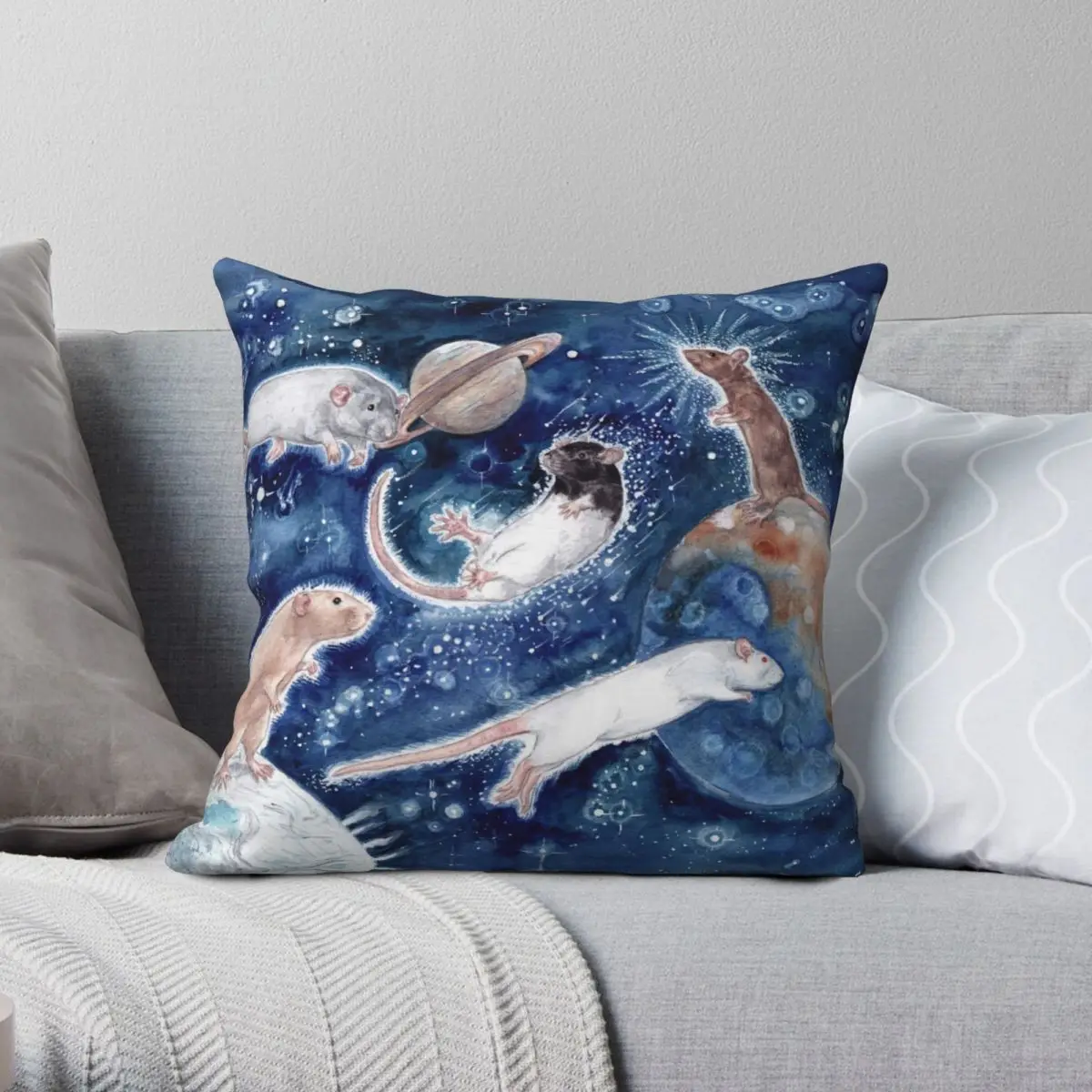 

Celestial Rats Stars Spelled Backwards Square Pillowcase Polyester Linen Velvet Creative Zip Decor Throw Pillow Case Home Cover