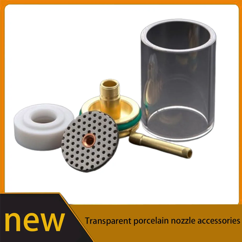 Argon arc welding straight transparent ceramic nozzle accessories guide body 2.4 3.2 with filter tungsten needle clip 2.0 washer