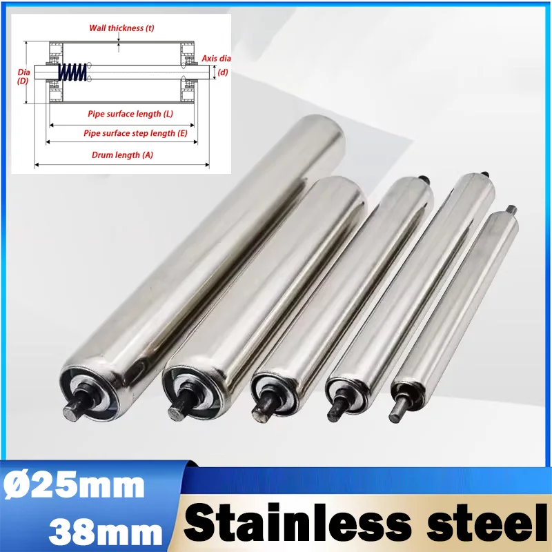 Beicai 1pcs 201 Stainless Steel Roller Conveyors Total Length 200 250 300 400 500mm Gravity Transmission Part