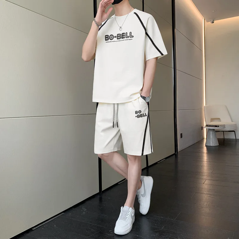 Summer Loose Cotton Sports Suit Men's Youth Short-sleeved T-shirt Suit Casual Two-piece Set Fashionable Handsome Versatile