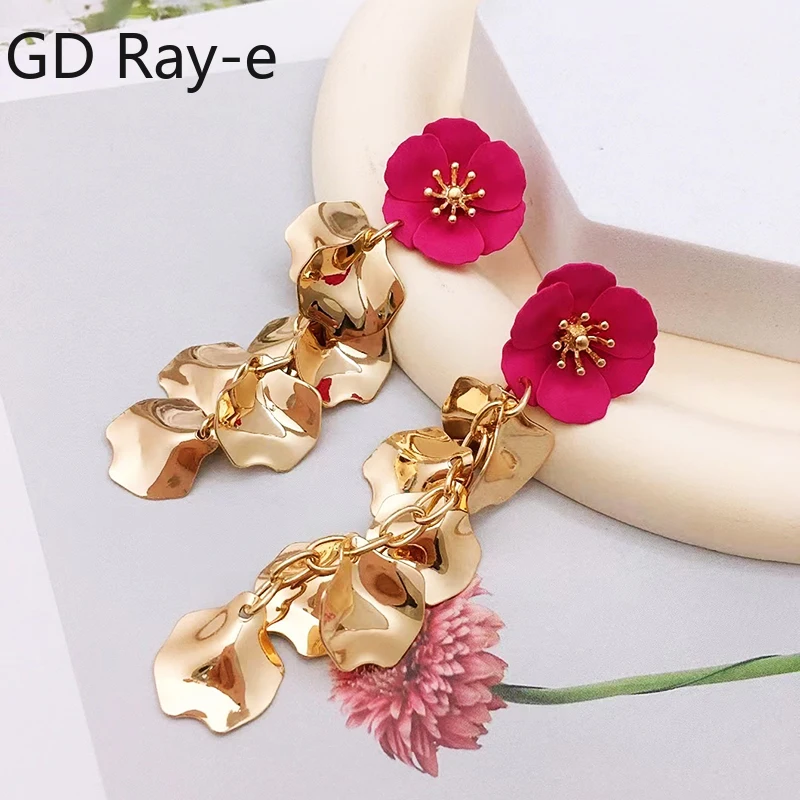 

New Fashion Flower Earrings for Women Long Tassel Metal Multi-color Enamel Earring Female Delicate Accessories Gifts