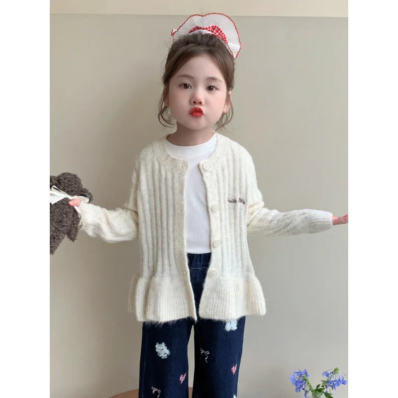

Girls Sweater Cardigan Jacket Spring and Autumn Wear2025New stylish girl knit sweater children's sweet top clothing