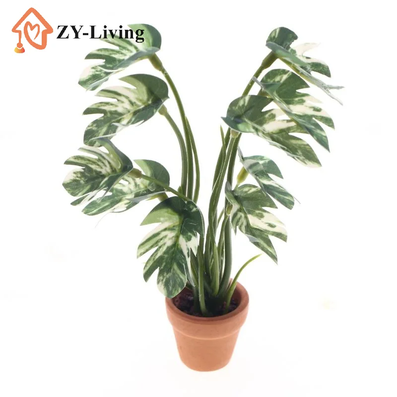 1PCS 1/12 Dollhouse Simulation Monstera Potted Green Plant Model Dollhouse Micro Landscape Garden Bonsai