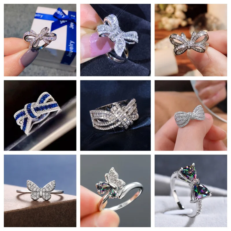 2024 Fresh Style Butterfly Shape Rings for Women Girls Exquisite Finger Accessories Elegant Jewelry Party Gift Wholesale Bulk