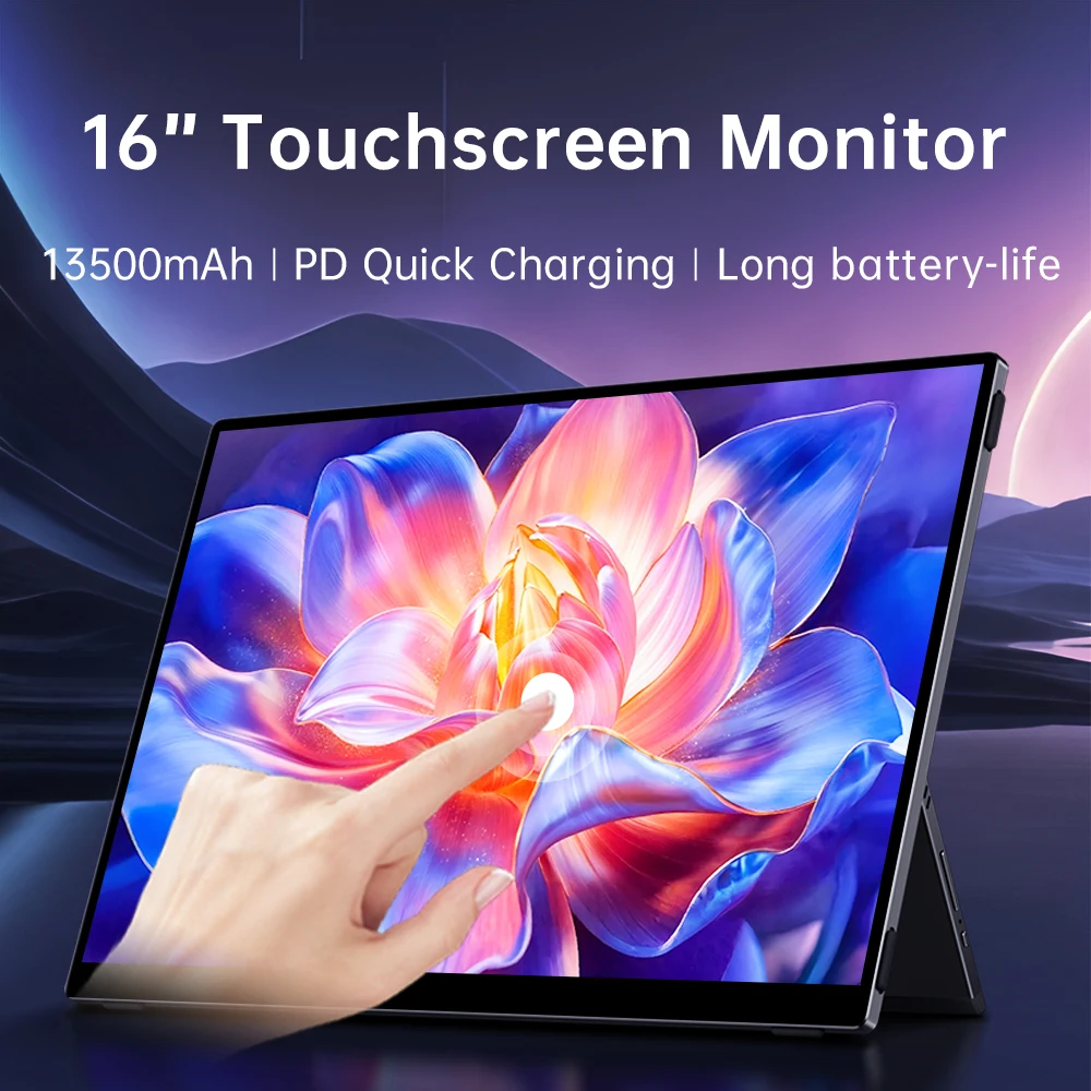 VCHANCE 16'' 4K Touch Portable Monitor 13500mAh Battery 100%DCI-P3 Traveling Display for Macbook Laptop Phone Switch PS5 Xbox