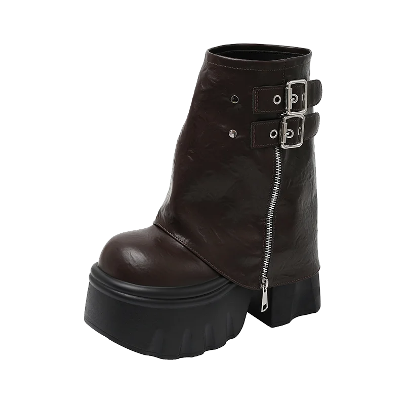 

Женские ботильоны на толстой подошве 10 см, дизайнерские туфли на платформе с пряжкой на ремне, осенне-зимние современные короткие ботильоны