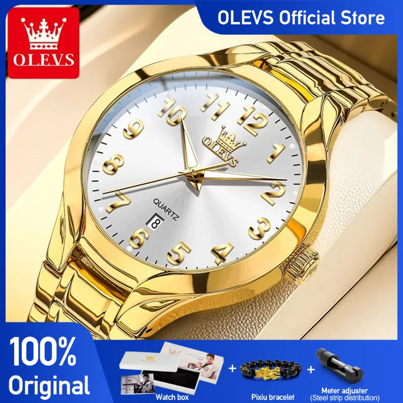 

OLEVS 3650, мужские и женские часы, оригинальные роскошные кварцевые часы, водонепроницаемые светящиеся часы из нержавеющей стали для свидания, один календарь