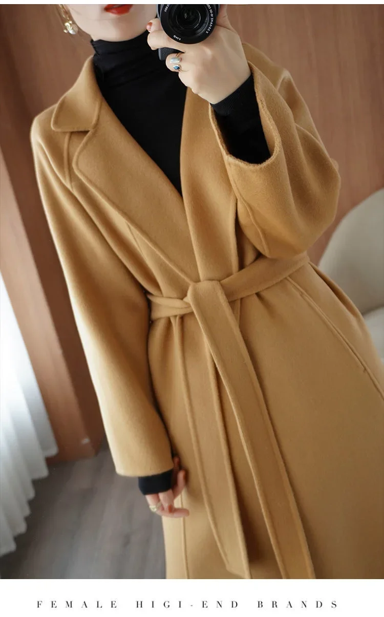 Double Sided Woolen Coat Long Over Knee Loose Oversized 2024 Winter New Jacket for Women