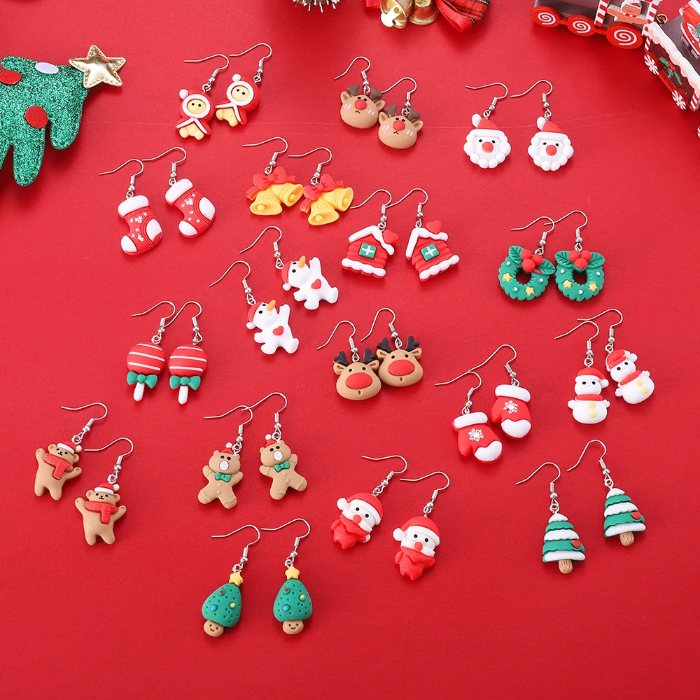 Hot-selling cartoon creative Christmas series earrings in Europe and the United States, fashionable, cute and exquisite Santa Cl