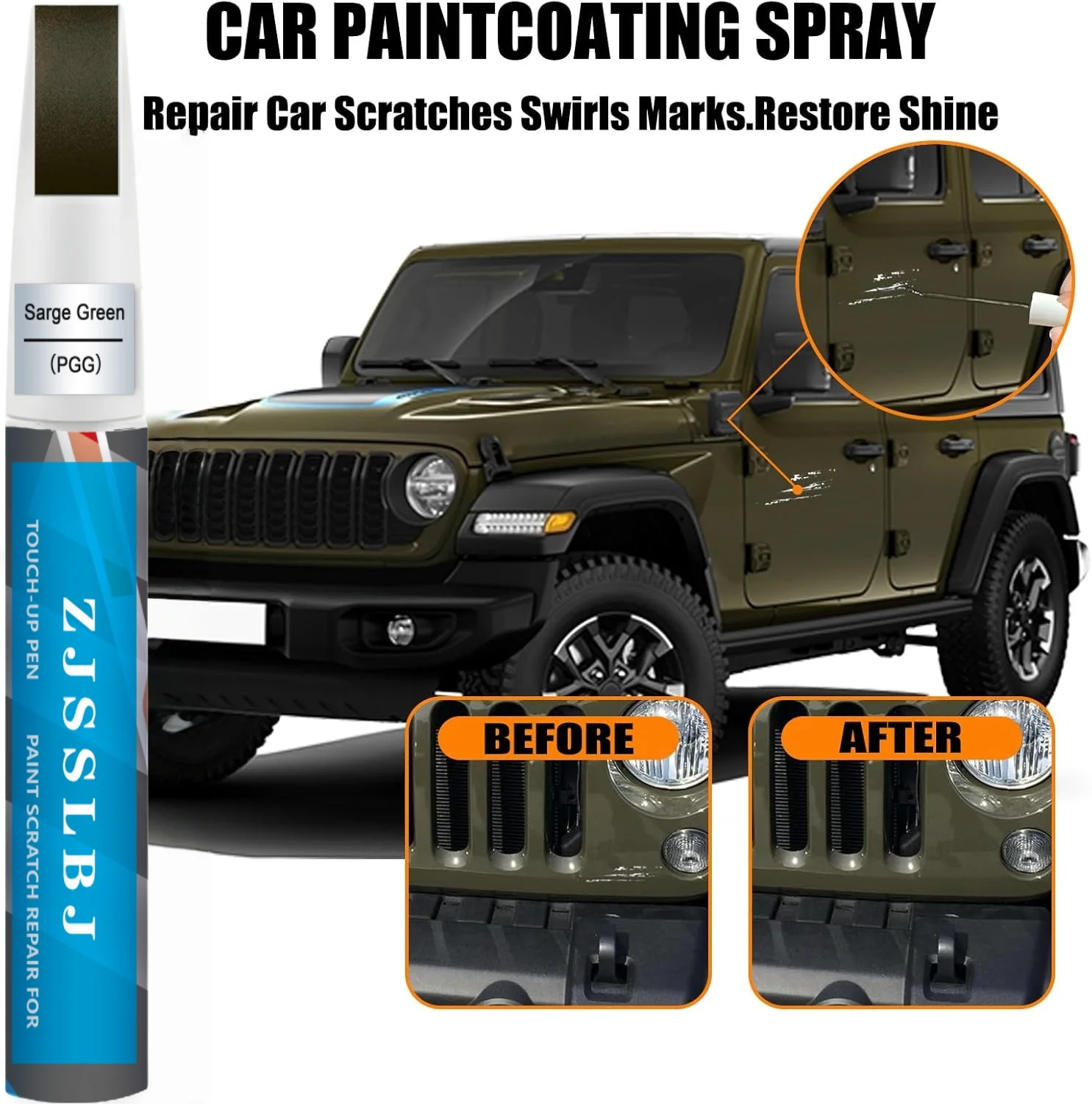 PGG Sarge Green Car Paint Pen Touch up Scratch Repair Two-In-One Premium Scratch Remover for Jeep