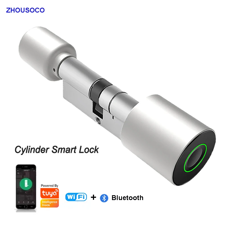 TUYA BLE Smart Cylinder Lock Fingerprint Biometric APP Remote Control Adjustable Digital Electronic Lock Home Keyless Replace