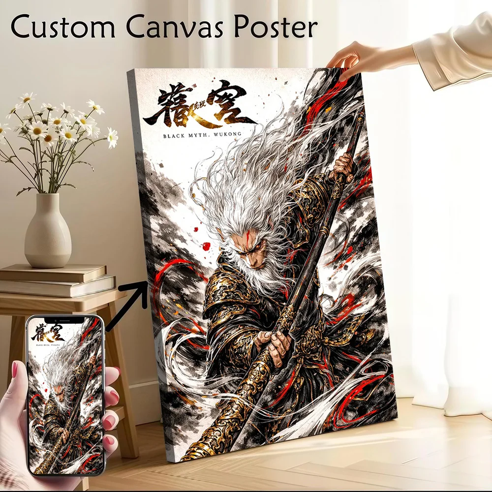 Black Myth: Wukong Printed Canvas Poster Custom Pictures Wall Art Canvas Painting for Specialty and Themed Home Decor Wand Deko