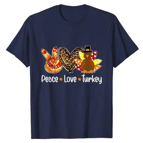 Peace Love Turkey Pumpkin Gobble Turkey Thanksgiving T-Shirt Cute Graphic Tee Tops Aesthetic Clothes Women Short Sleeve Outfits