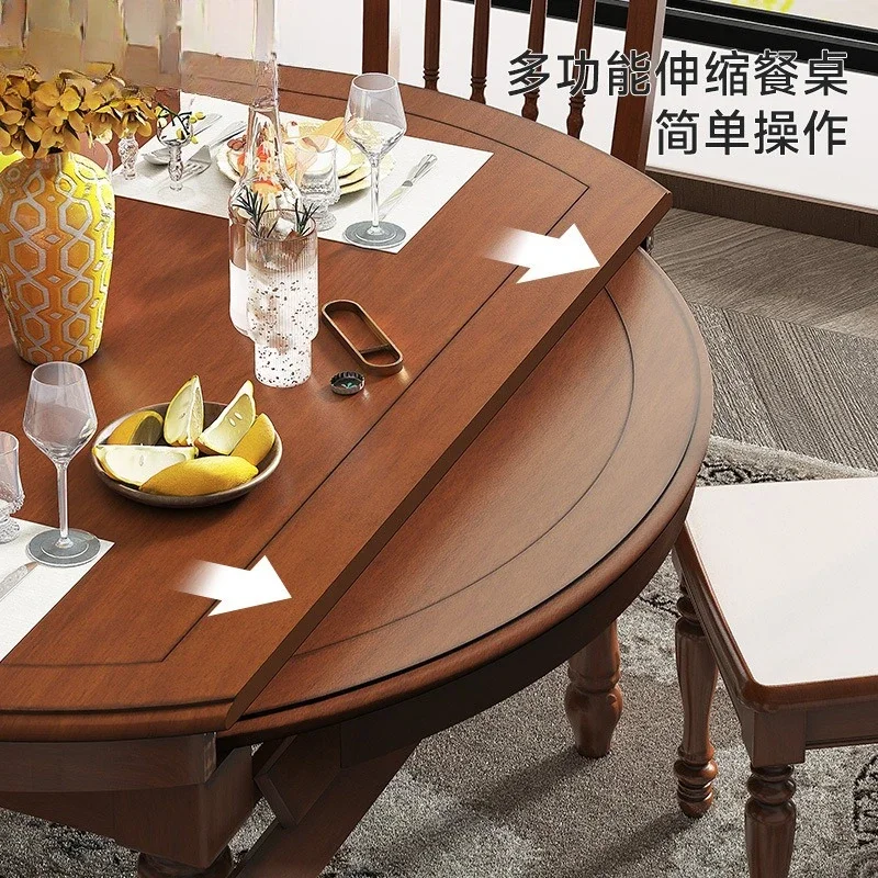 طاولة طعام مستديرة من خشب البلوط الأمريكي البسيط المتغير، قابلة للطي وقابلة للسحب، منزلية كبيرة وصغيرة #3