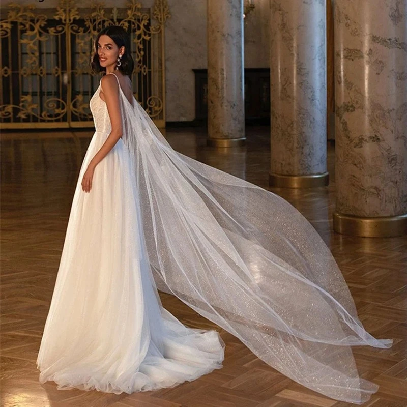 Sexy Spaghetti Strap scollo a v Backless High fessura Tulle abiti da sposa per le donne 2024 Sweep Train abiti da sposa Vestidos De Novia