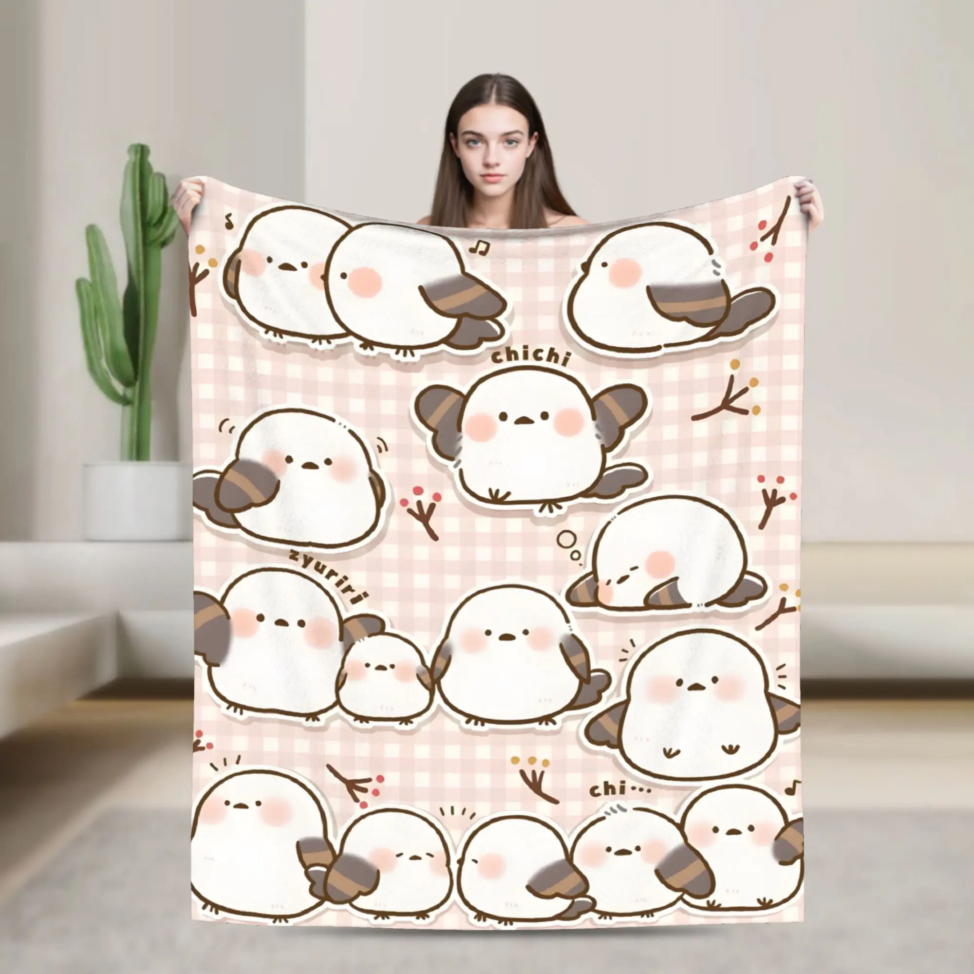 Cute Shima Enaga Bird Print Blanket Soft All Season Couch Sofa Bed Throw Blanket Gift