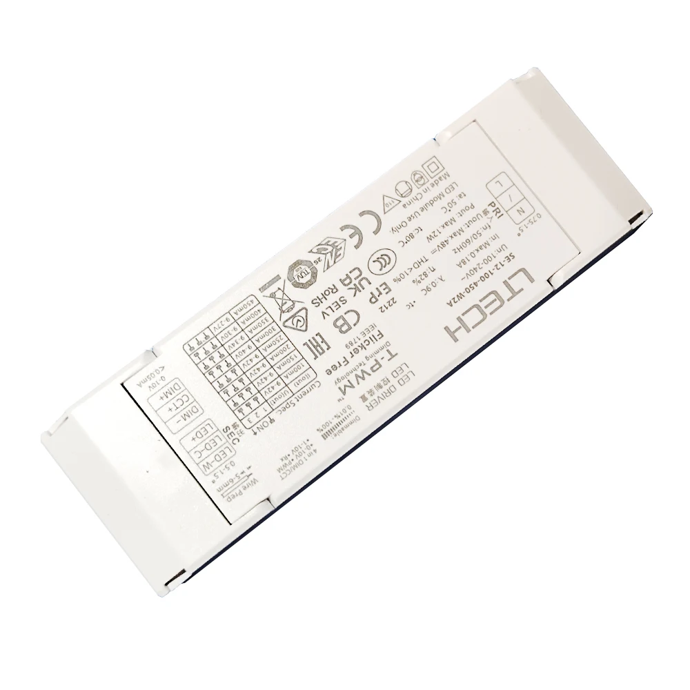 Sterownik ściemniania LED LTECH 12W 100mA-450mA CC Stały prąd CT CCT Przestrajalny biały 0-10V PWM/RX 100-240Vac Transformator oświetleniowy