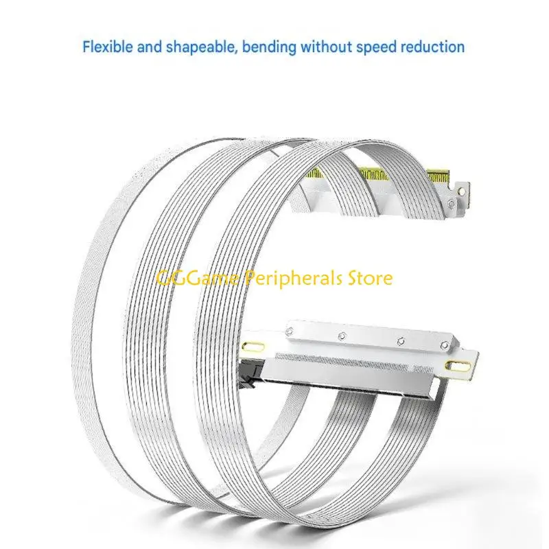 U55B Inverted GPU Layout Cable PCIe 5.0 x16, Reverse Flat Ribbon Extension with Silver Body for SFF Build Installation