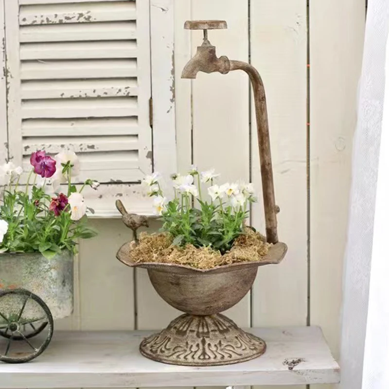 Outdoor Garden Bird Bath Spa With Metal Faucet Flowerpot bathtub Garden Decoration Basin Gardening Groceries Bird Basin