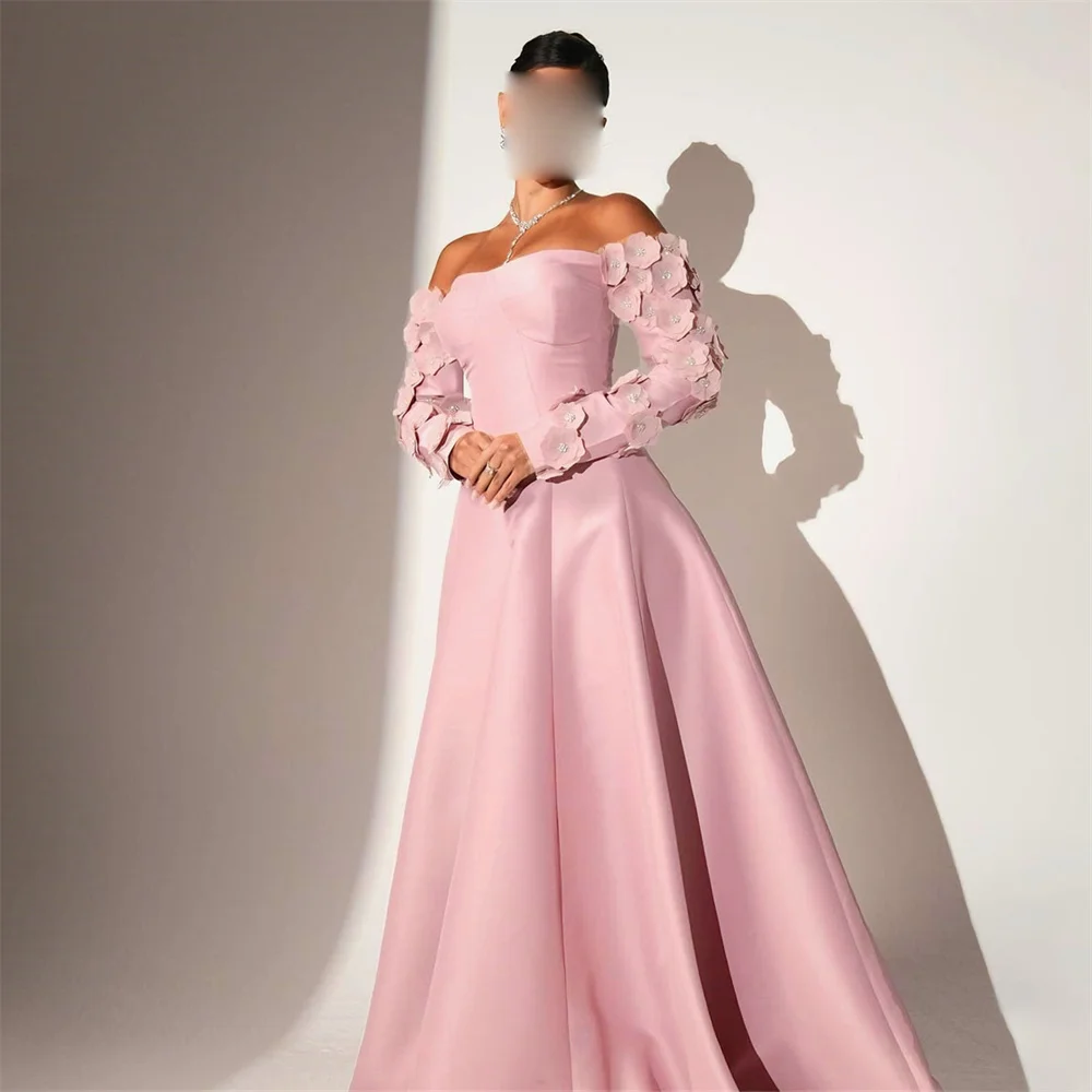 ROYET Flower Sweetheart Full Sleeve Off The Shoulder A Line Evening Dress Floor Length Backless Formal Prom Gown New 2024