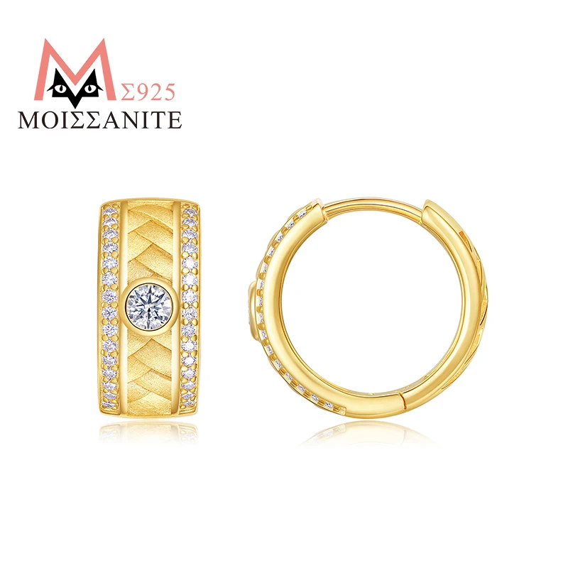 

JIUZUAN 2 шт. серьги-кольца с муассанитом S925, серебро 18 карат, позолоченные для женщин, итальянские матовые серьги, простые элегантные повседневные серьги-гвоздики