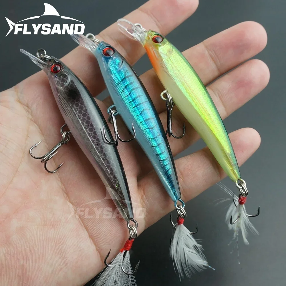 FLYSAND Laser Minnow Fishing Lure Pesca Hooks Fish Wobbler Tackle Crankbait artificiale giappone Hard Bait 90mm 7.2g Swimbait 1 pz