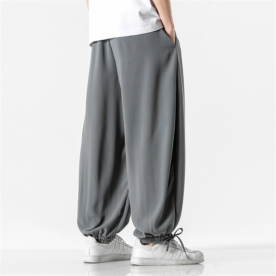 Large Size Thin Joggers Pants Mens Summer New Harem Trousers Men Harajuku Vintage Chinese Style Baggy Wide-leg Pant Male