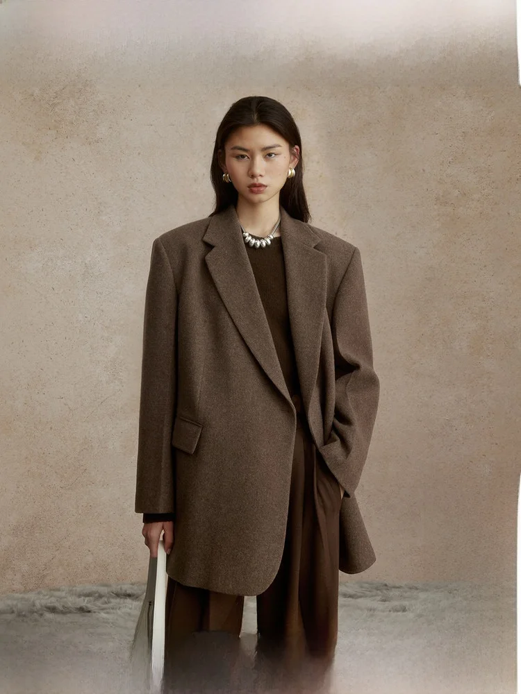 

ZhiZhi Drunken Pavilion Asymmetrical Tailored Suit Jaet Women's Winter Long H-ape Briti Sle Woolen Coat