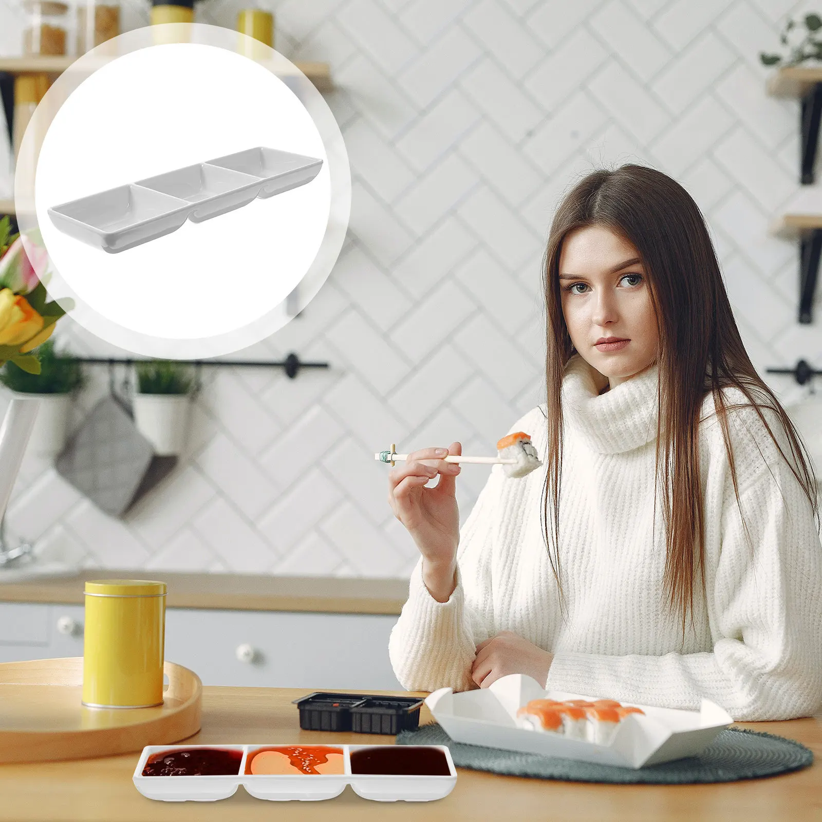 

Трехсеточный поднос для макания соуса, материал премиум-класса, многоразовая бытовая тарелка для приправ, многофункциональная миска для соуса для домашнего ресторана