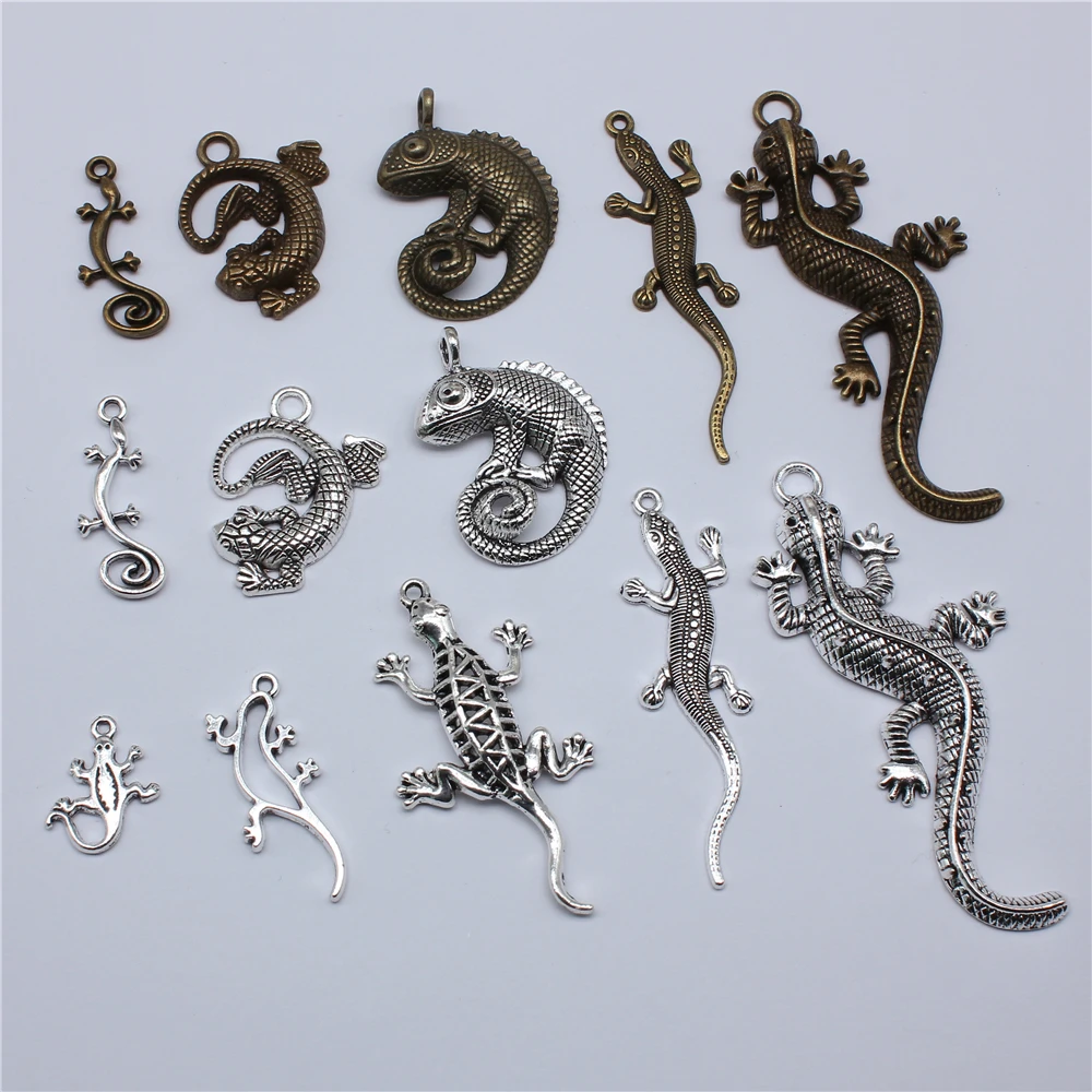 10 sztuk Charms kameleon Gecko dom jaszczurka rękodzieło wisiorek Making Vintage tybetański brąz kolor srebrny DIY na naszyjnik — zdjęcie 2
