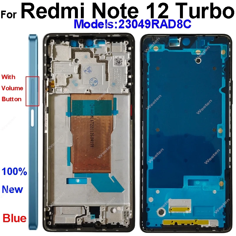 LCD Frame Cover Housing For Xiaomi Redmi Note 12 Turbo LCD Frame Middle Frame Bezel Holder with Side Buttons Replacement Parts