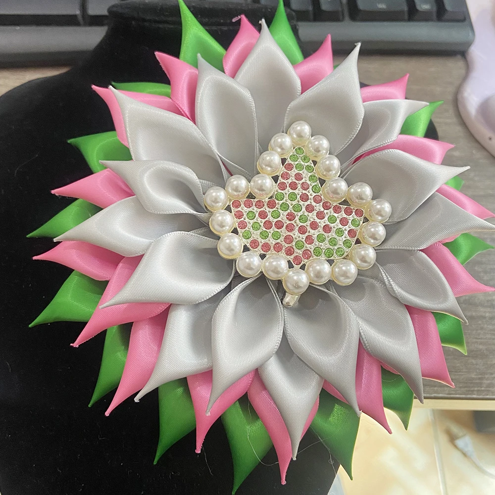 7 inch Beautiful Pink&Green&Gray Satin Large Ivy Women\'s Brooch