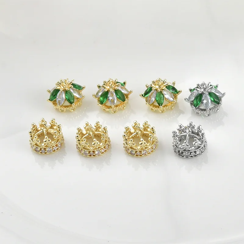 

Медные аксессуары с покрытием под 14-каратное золото: ретро-подвеска в виде короны, инкрустированная цирконами, для самостоятельного изготовления, держатель для жемчужных шляпок, серьги, аксессуары с бахромой