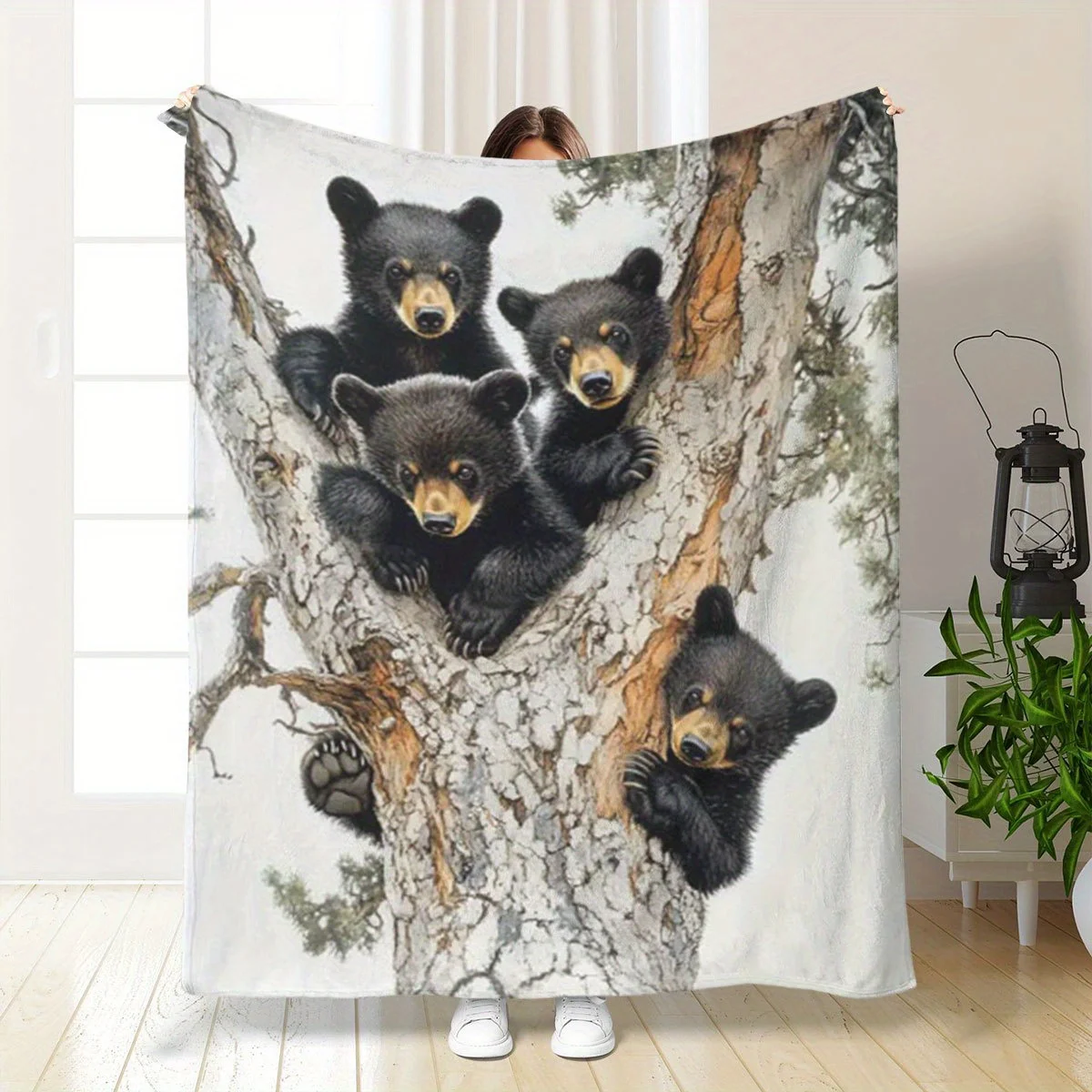

Ultra-Soft Black Bear Print Flannel Blanket – Machine Washable All-Season Cozy Throw for Home Bedroom Office and Leg Covering