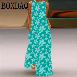 Vintage Floral Printed Dress Women Sleeveless Sundress Loose TankLong Dresses For Women Summer Fashion Casual V Neck Maxi Dress